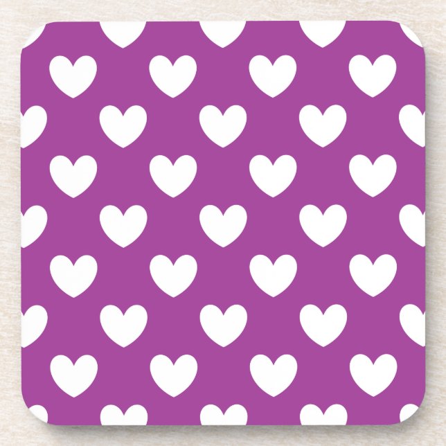 White polka hearts on Purple Cactus Flower purple Coaster (Front)