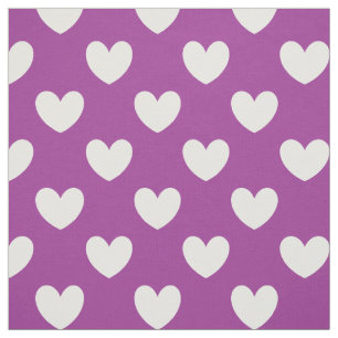 White polka hearts on Purple Cactus Flower purple Fabric
