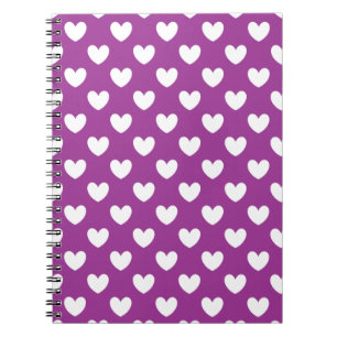 White polka hearts on Purple Cactus Flower purple Notebook