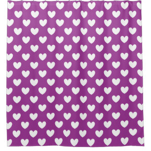 White polka hearts on Purple Cactus Flower purple Shower Curtain