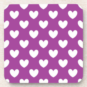 White polka hearts on purple coaster