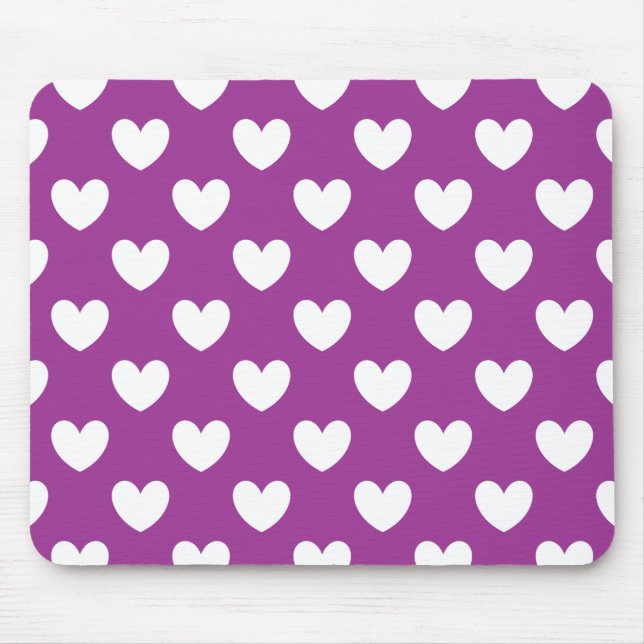White polka hearts on purple mouse pad (Front)