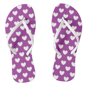 White polka hearts on purple thongs