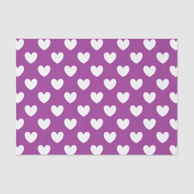 White polka hearts on purple tissue paper (Front)