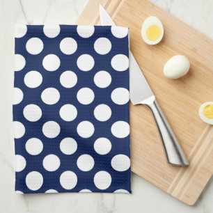 White Polkadot over Blue Background Tea Towel