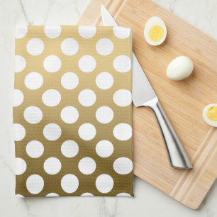 White Polkadot over Gold Background Tea Towel