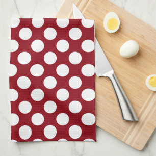 White Polkadot over Red Background Tea Towel