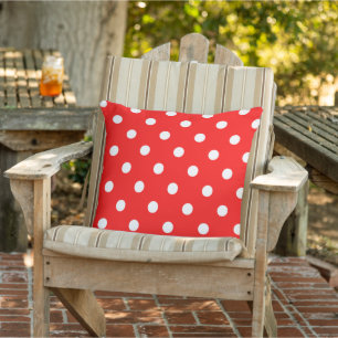 White Polkadots Pattern On Bright Red Cushion