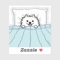 White Pomeranian Adorable Dog Tucked in Bed