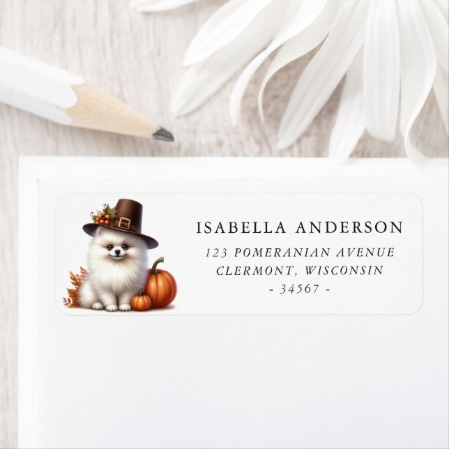 White Pomeranian Autumn Thanksgiving Address Return Address Label (Insitu)