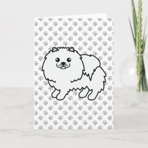 White Pomeranian Cute Cartoon Dog & Paws Card