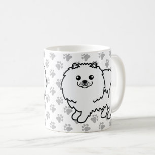 White Pomeranian Cute Cartoon Dog & Paws Coffee Mug