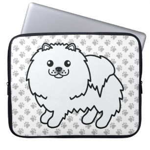 White Pomeranian Cute Cartoon Dog & Paws Laptop Sleeve