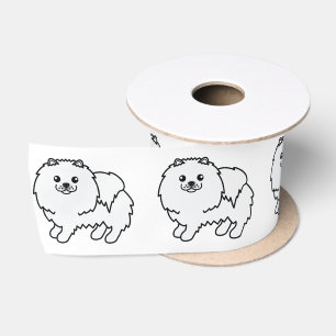 White Pomeranian Cute Cartoon Dog Satin Ribbon