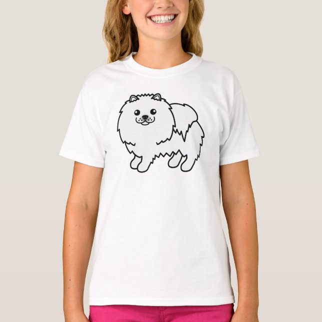 White Pomeranian Cute Cartoon Dog T-Shirt (Front)