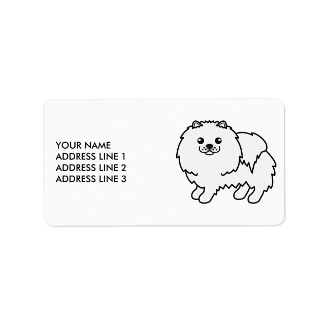 White Pomeranian Cute Cartoon Dog & Text Label (Front)