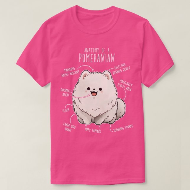 White Pomeranian Dog Anatomy T-Shirt (Design Front)