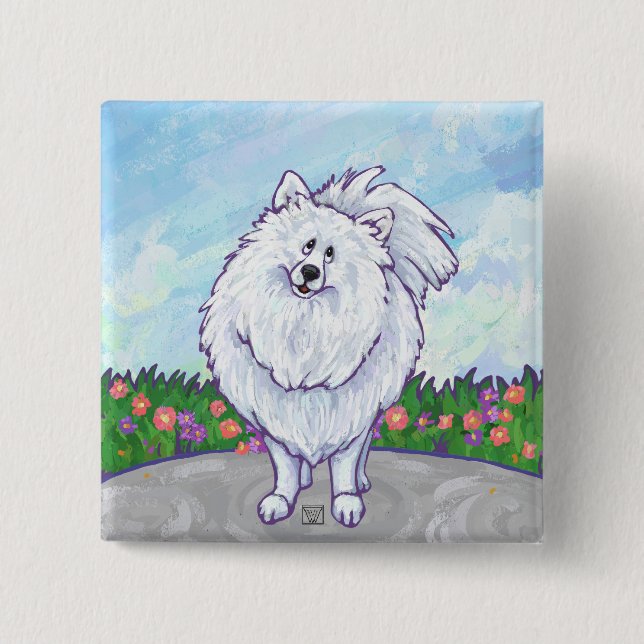 White Pomeranian Gifts & Accessories 15 Cm Square Badge (Front)