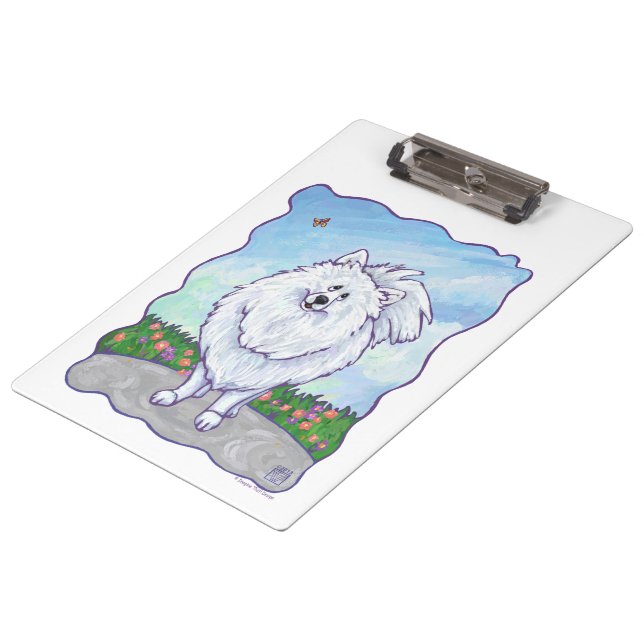 White Pomeranian Gifts & Accessories Clipboard (Angled)