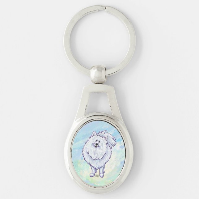 White Pomeranian Gifts & Accessories Key Ring (Front)