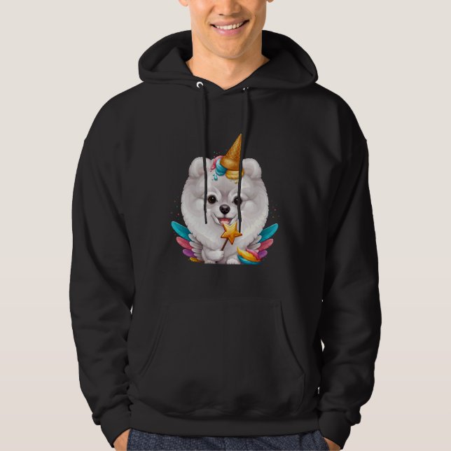 White Pomeranian Ice Cream Unicorn Hoodie (Front)