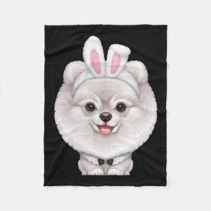 White Pomeranian In The Easter Bunny Costume Fleece Blanket