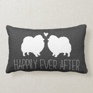 White Pomeranian Silhouettes with Heart and Text Lumbar Cushion