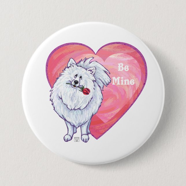 White Pomeranian Valentine's Day 7.5 Cm Round Badge (Front)