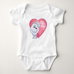 White Pomeranian Valentine's Day Baby Bodysuit