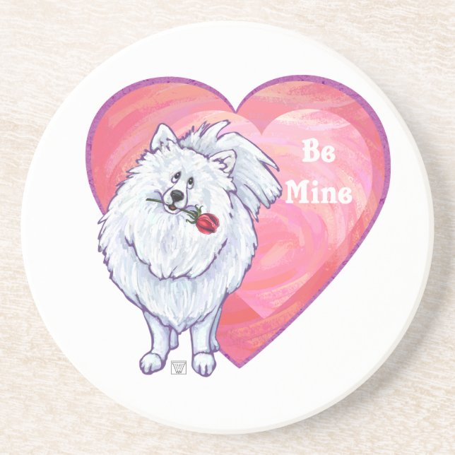 White Pomeranian Valentine's Day Coaster (Front)