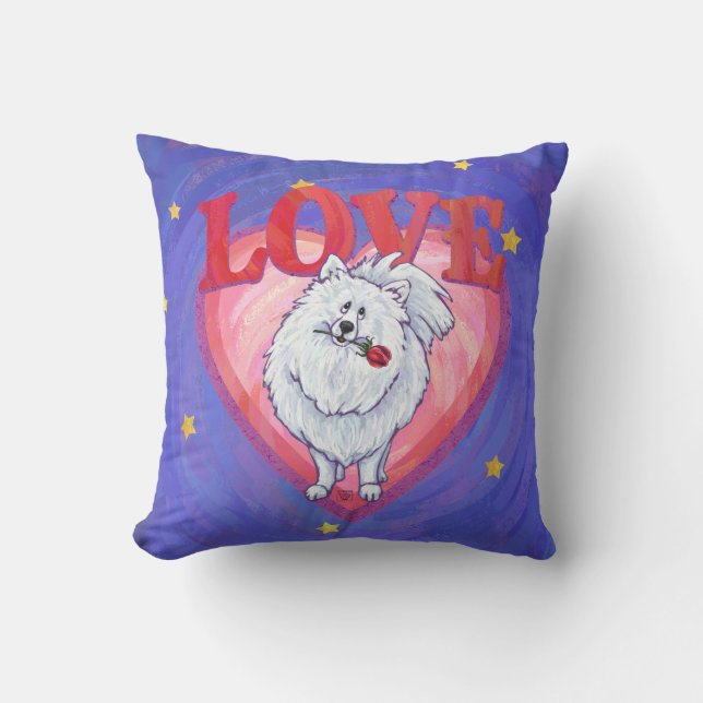 White Pomeranian Valentine's Day Cushion (Front)