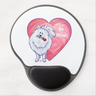 White Pomeranian Valentine's Day Gel Mouse Pad