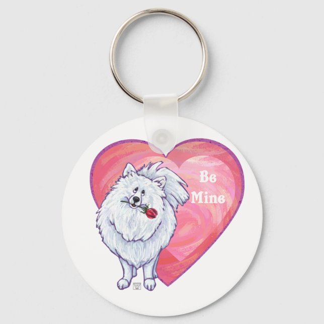 White Pomeranian Valentine's Day Key Ring (Front)