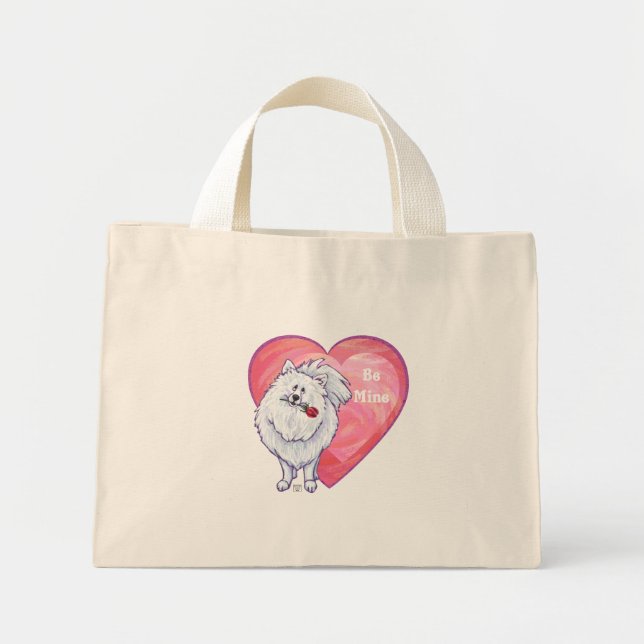 White Pomeranian Valentine's Day Mini Tote Bag (Front)