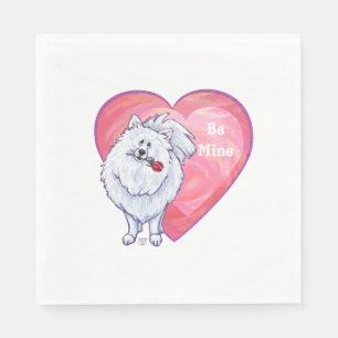 White Pomeranian Valentine's Day Napkin