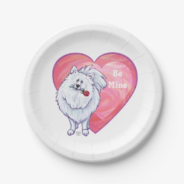 White Pomeranian Valentine's Day Paper Plate (Front)