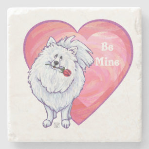 White Pomeranian Valentine's Day Stone Coaster