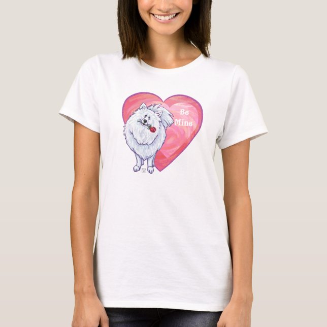 White Pomeranian Valentine's Day T-Shirt (Front)