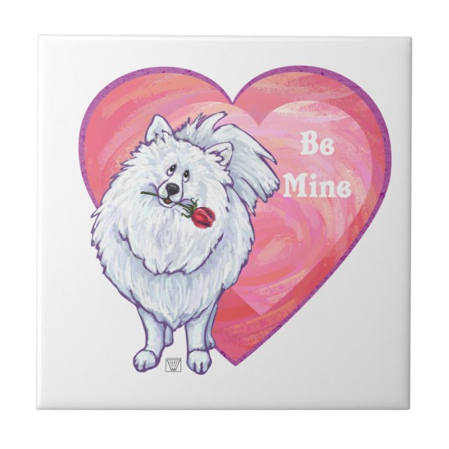 White Pomeranian Valentine's Day Tile (Front)