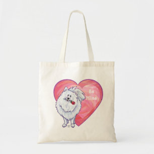 White Pomeranian Valentine's Day Tote Bag