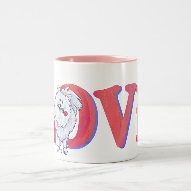 White Pomeranian Valentine's Day Two-Tone Coffee Mug (Center)