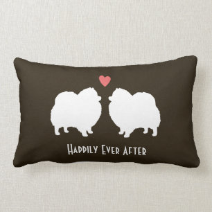 White Pomeranian Wedding Dogs with Text Lumbar Cushion