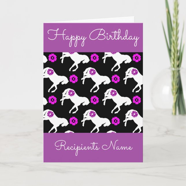 White Ponies Birthday Card - Custom Pony Card (Front)