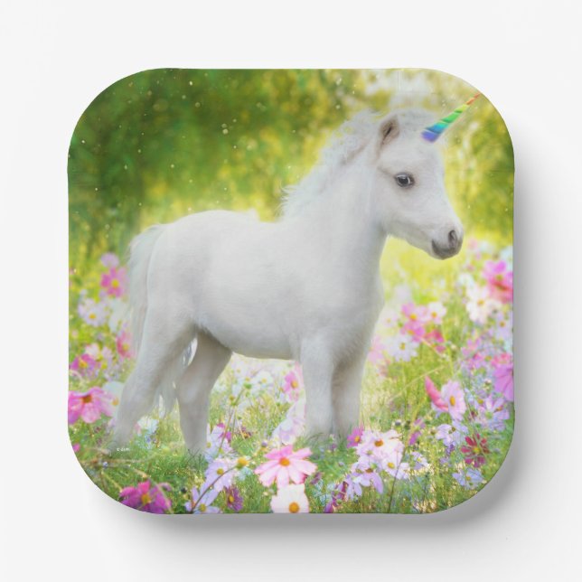 White Pony Unicorn Paper Plate (Front)