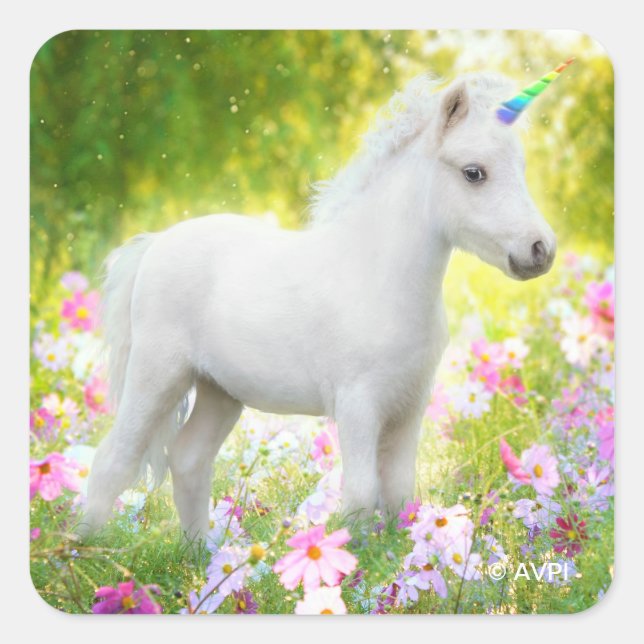 White Pony Unicorn Square Sticker (Front)