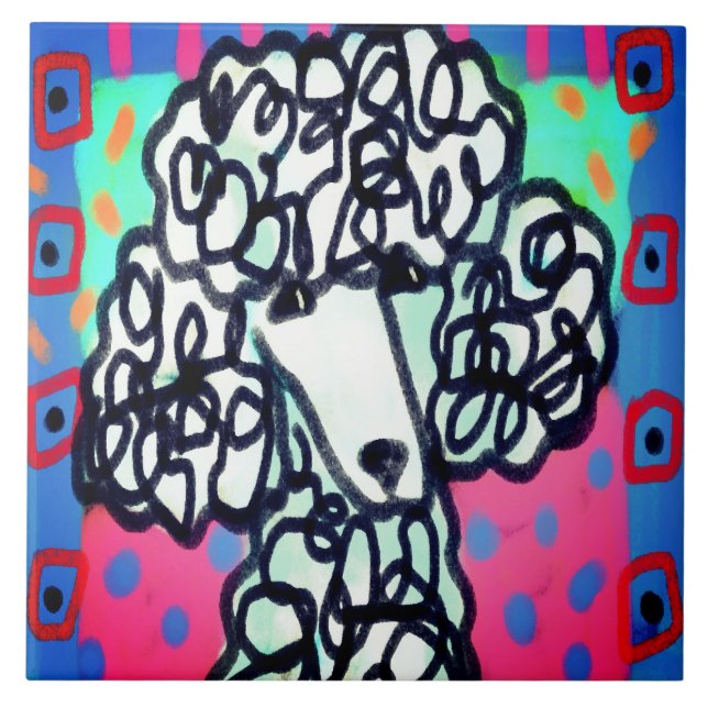 White Poodle Abstract Art Ceramic Tile (Front)