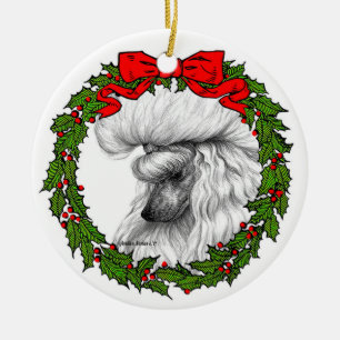 White Poodle Art by Glenda S. Harlan Ceramic Ornament