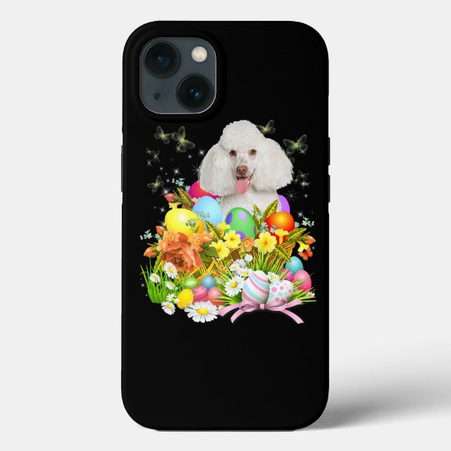 White Poodle Bunny Dog With Easter Eggs Basket Coo Case-Mate iPhone Case (Back)