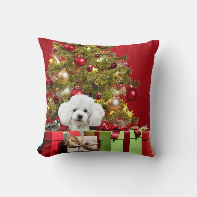 White Poodle Christmas Cushion (Front)