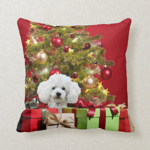 White Poodle Christmas Cushion